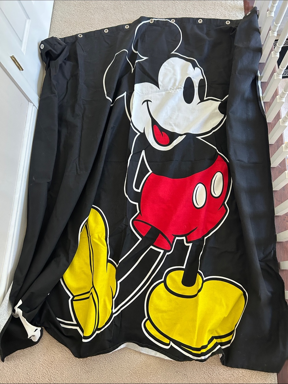 Black Mickey Mouse Shower Curtain with Red and Yellow Accents